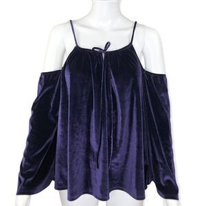 Laundry By Shelli Segal Women’s Purple Velvet Cold Shoulder Blouse Top Size S
